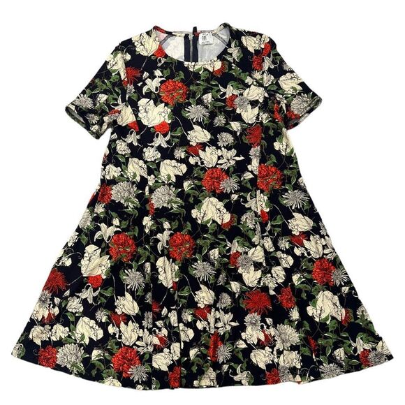 Zara TRF Black Floral Rose Botanical Swing Short Sleeve Flowy Tunic Dress 💜 - Picture 1 of 11